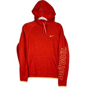 Nike Dri-FIT Mens Small Red Heathered Hoodie Just Do It Sleeve Graphic Pullover